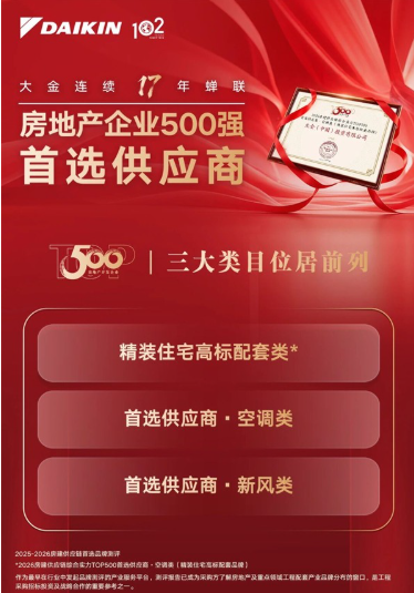 十七载领跑 大金稳居房企TOP500优选品牌